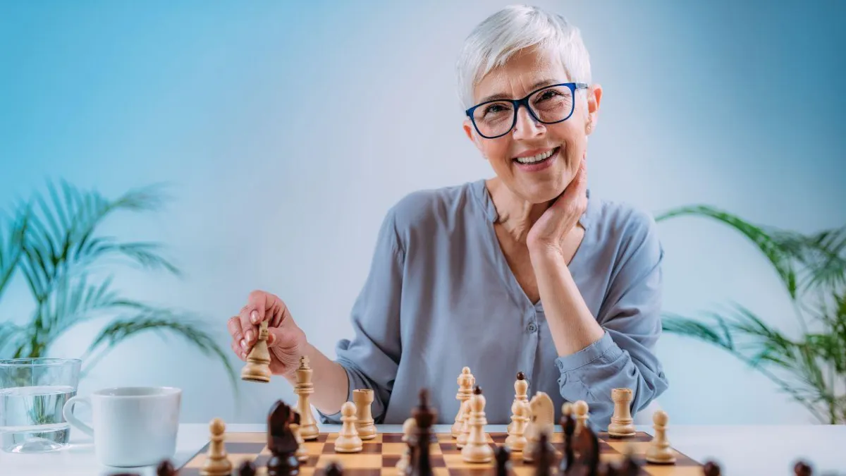 senior with dementia playing chess