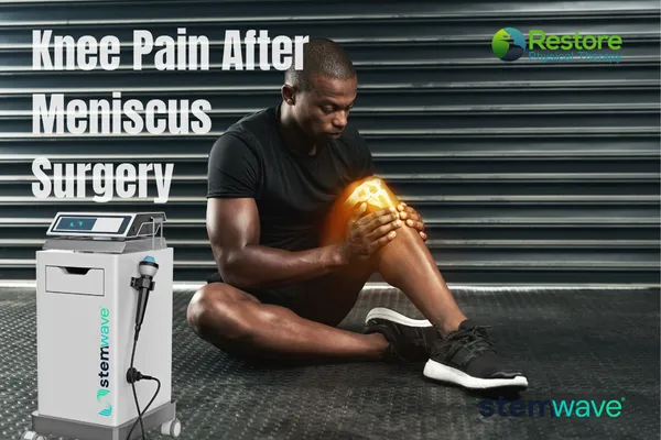 Person holding knee in pain after meniscus surgery – Restore Physical Therapy Rochester Hills