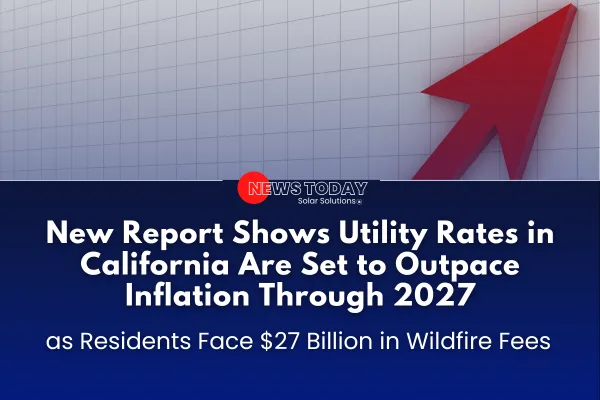 Graphic illustrating the rising utility rates in California projected to outpace inflation through 2027, highlighting $27 billion in wildfire fees affecting residents