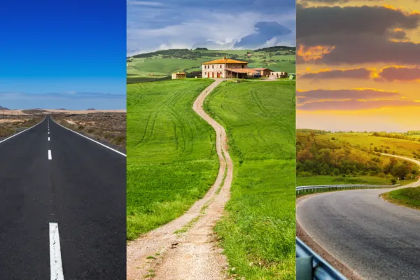 Three separate roads leading in different directions