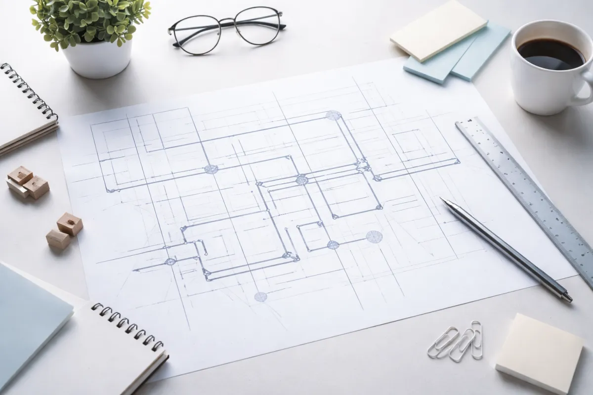 Architectural blueprint symbolizing how engagement depends on intertionalsystem design.