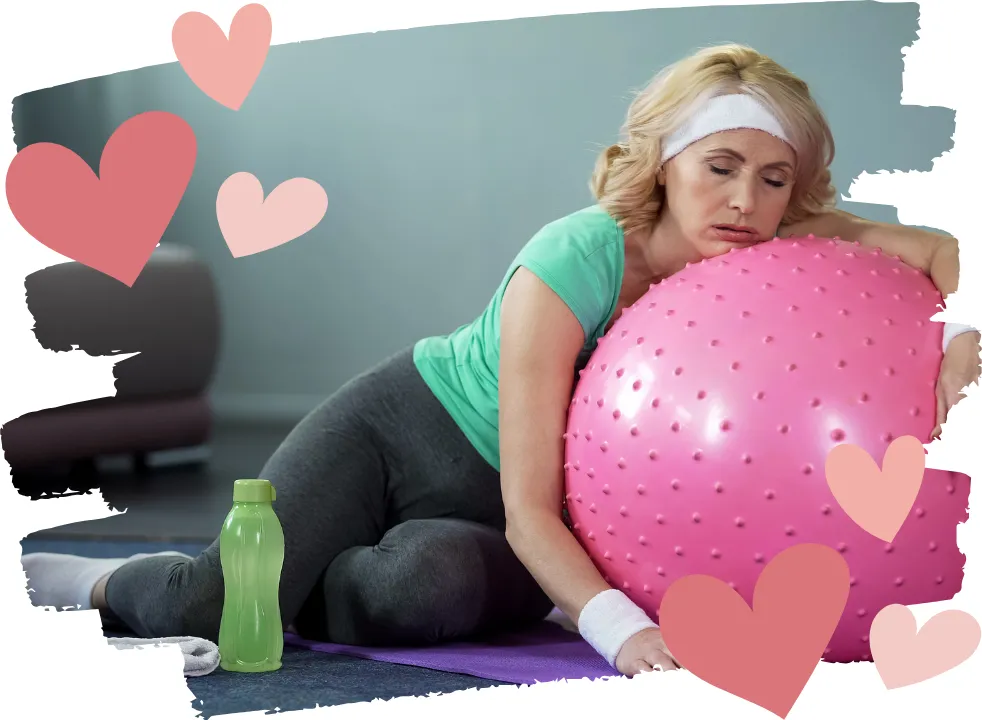 Perimenopausal woman struggling with fatigue while exercising