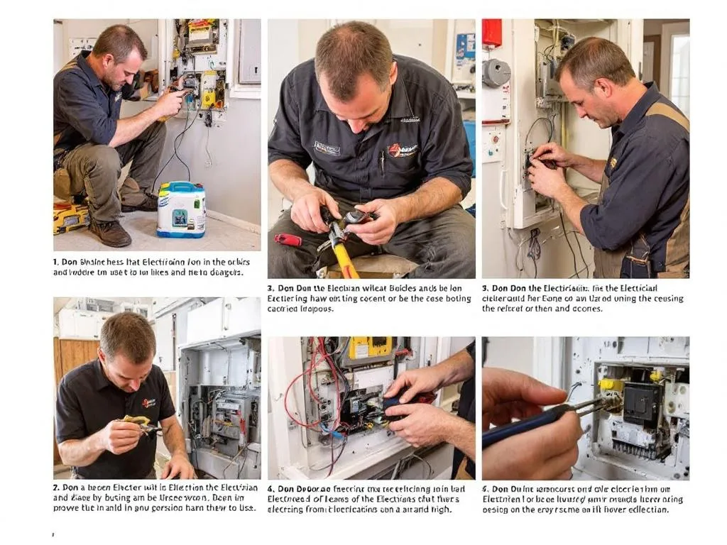 The article features a series of high-resolution photographs showing Don the Electrician at work. The photos provide helpful visual context, showing Don diagnosing various electrical problems and performing repairs. Each photo is accompanied by captions and annotations explaining what Don is doing, with close-ups of the tools and components he's using.