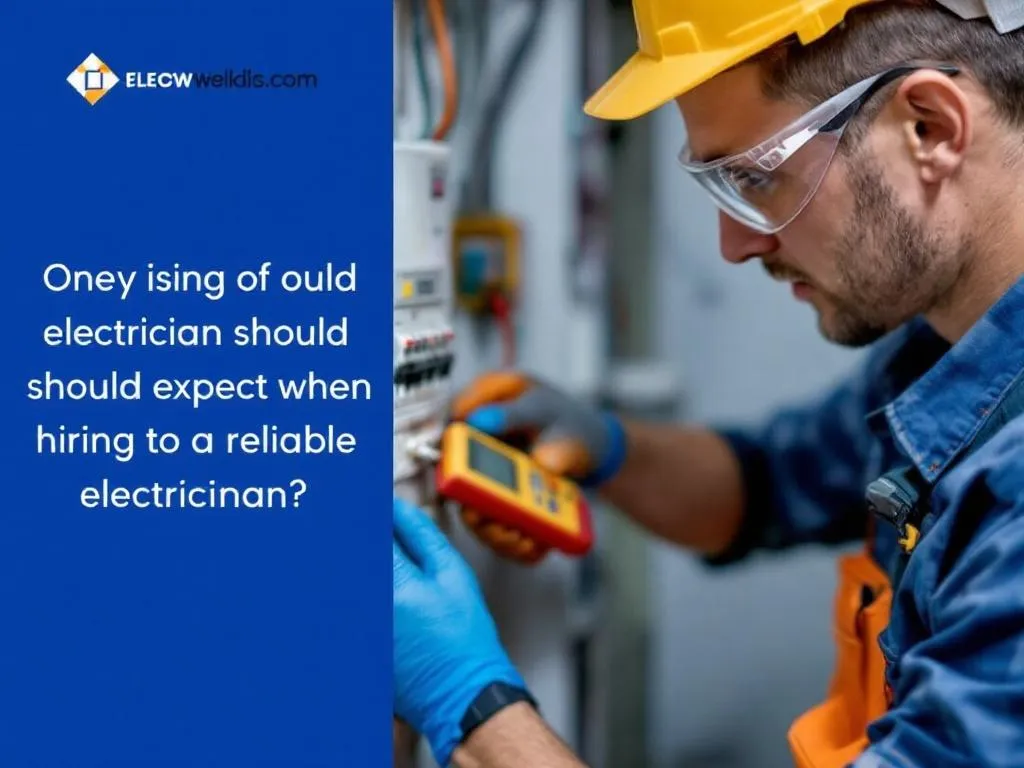 The featured image of the blog post shows a professional electrician at work. He is wearing safety gear, including gloves and goggles, and is using an electrical tester on a circuit breaker. This image helps to visually depict the kind of professional service one should expect when hiring a reliable electrician.