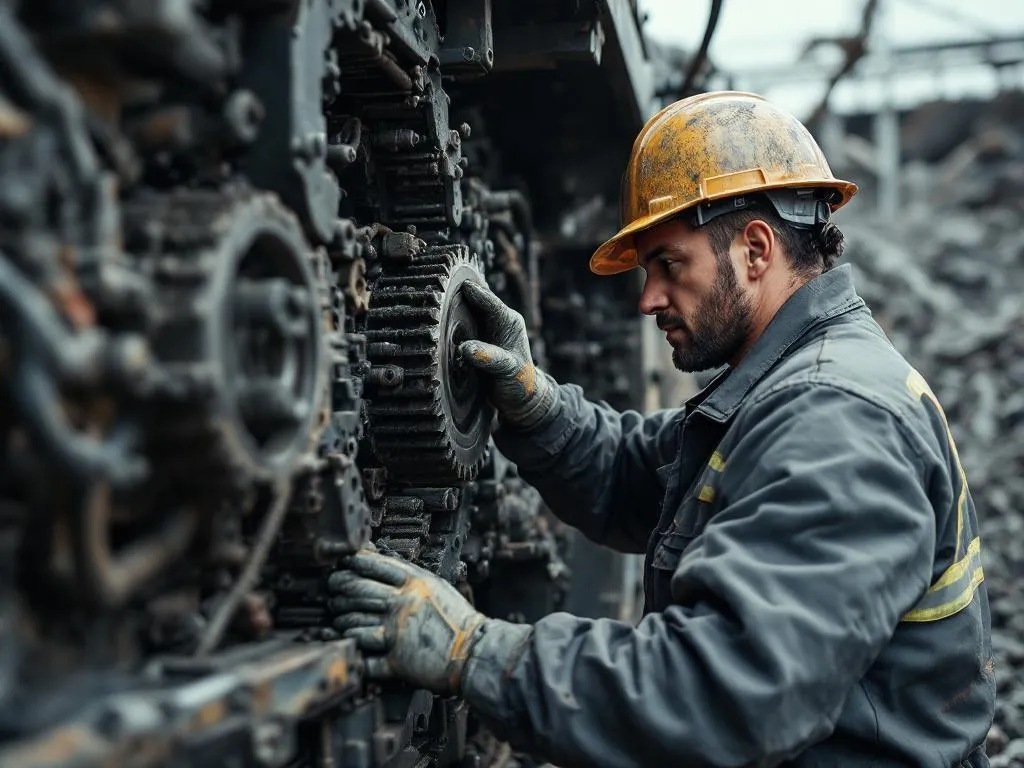 Image of a technician performing repair work on a piece of mining equipment