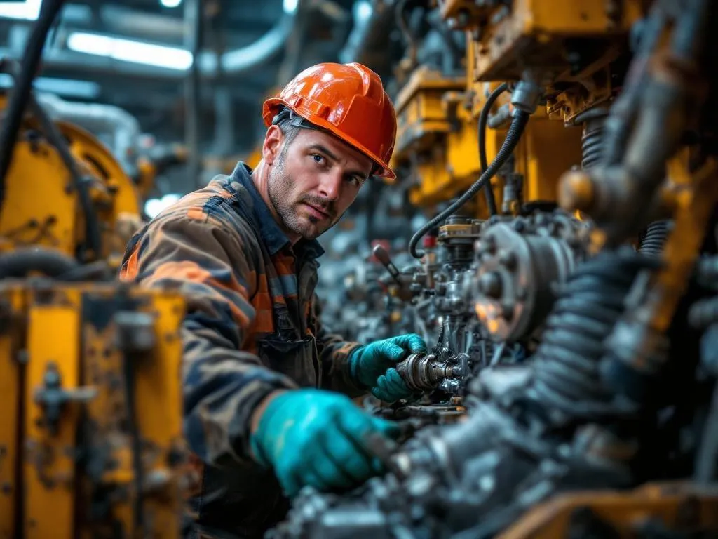 A close-up photo of a technician repairing a piece of mining equipment