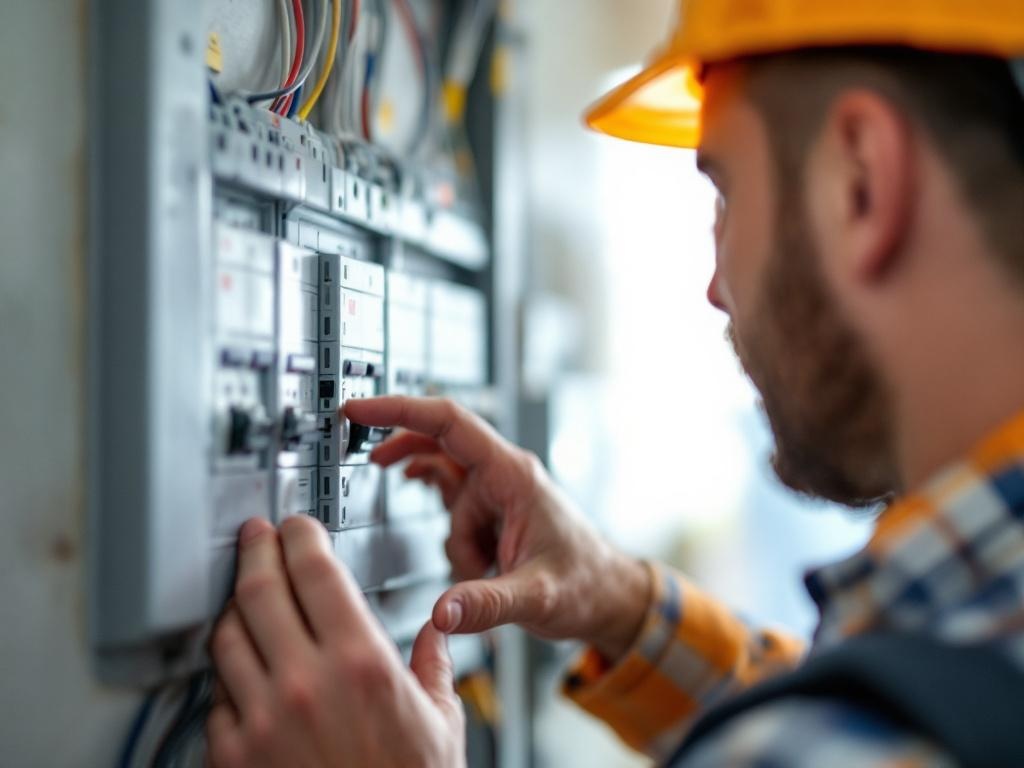 a professional electrician performing an electrical inspection