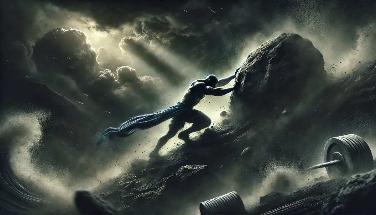 Wide aspect ratio image representing endurance, make it powerful, intense and dark