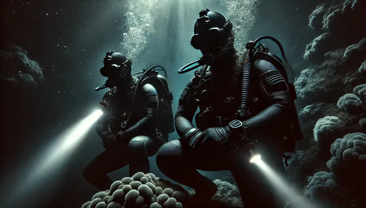 AI image of navy seals diving underwater