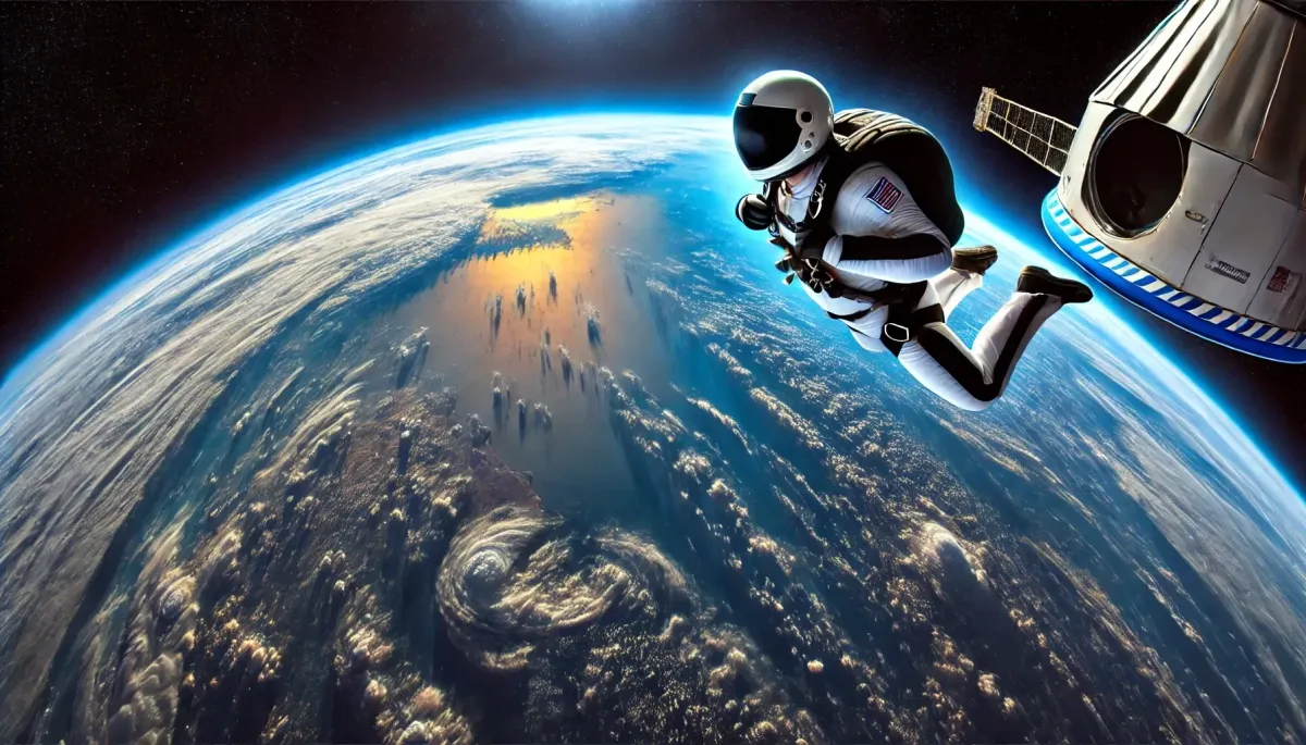 AI image of skydiver falling from space