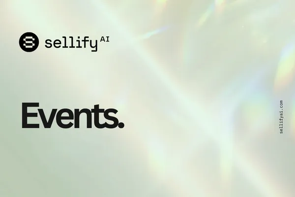 Sellify AI events Guide cover page with a holographic light background. The Sellify AI logo appears at the top left, and the text 'Onboarding Guide.' is prominently displayed in bold black font. The website URL sellifyai.com is vertically aligned on the right side