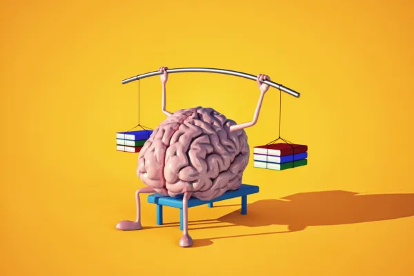 A brain lifting a barbell with books on either end 