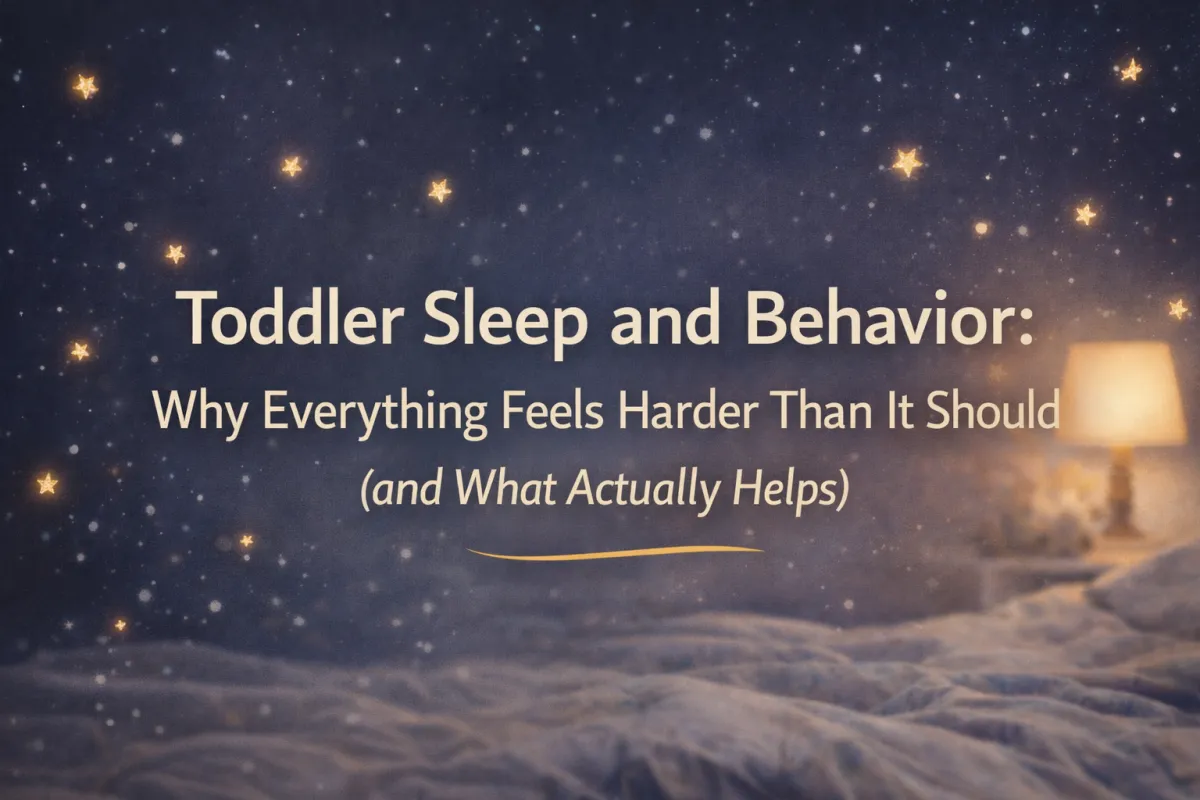 Toddler sleep and behavior blog cover image with soft bedtime lighting and calming night scene, representing bedtime struggles and emotional regulation in toddlers