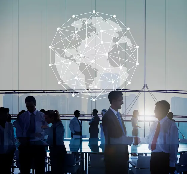 People in a large room talking with one another