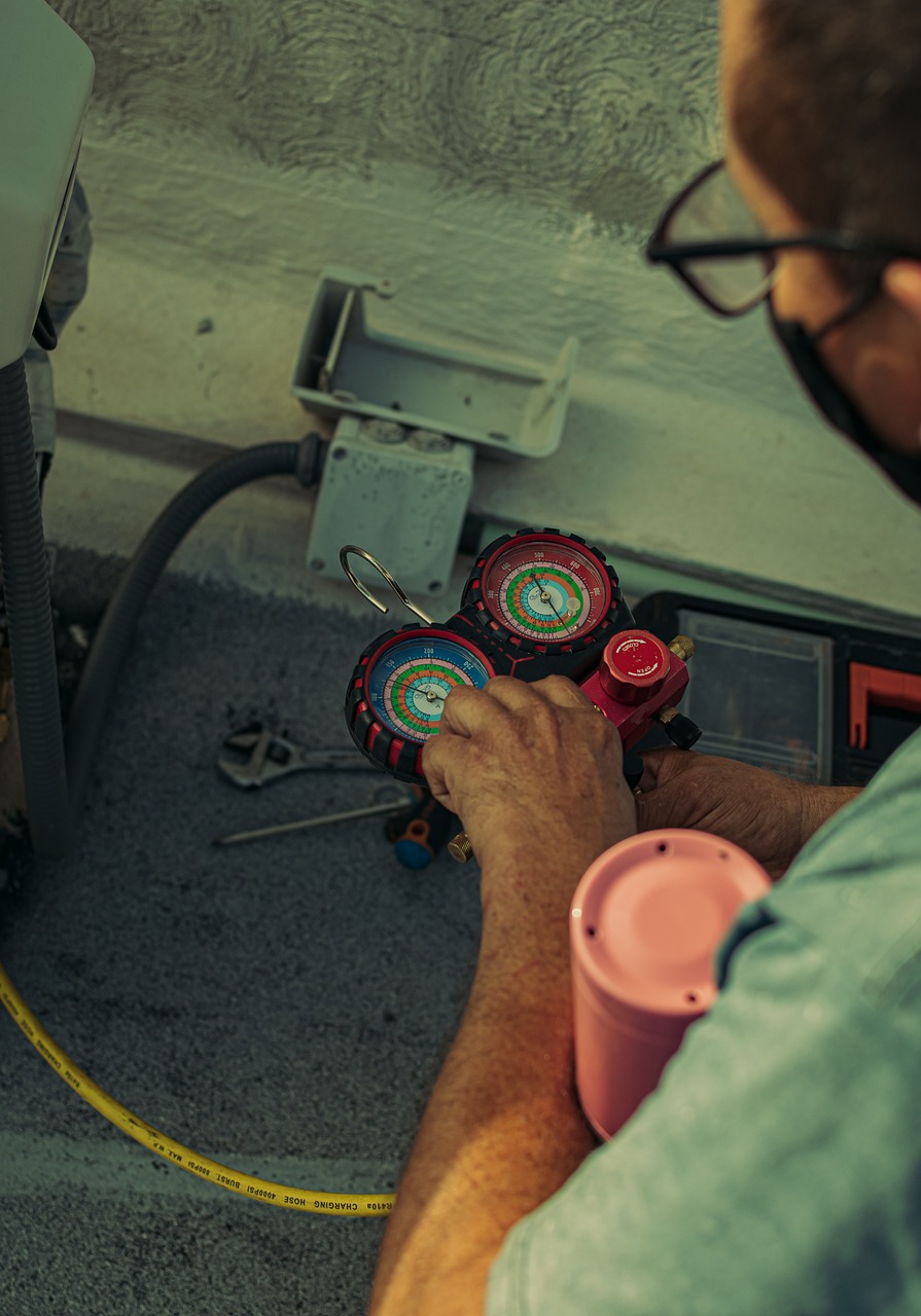 Man checking air conditioning