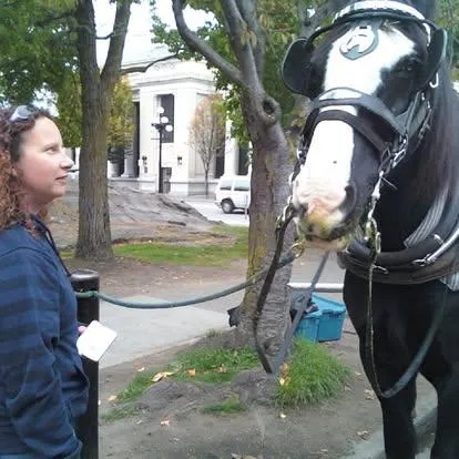 Britt with clydesdale horse in Victoria BC