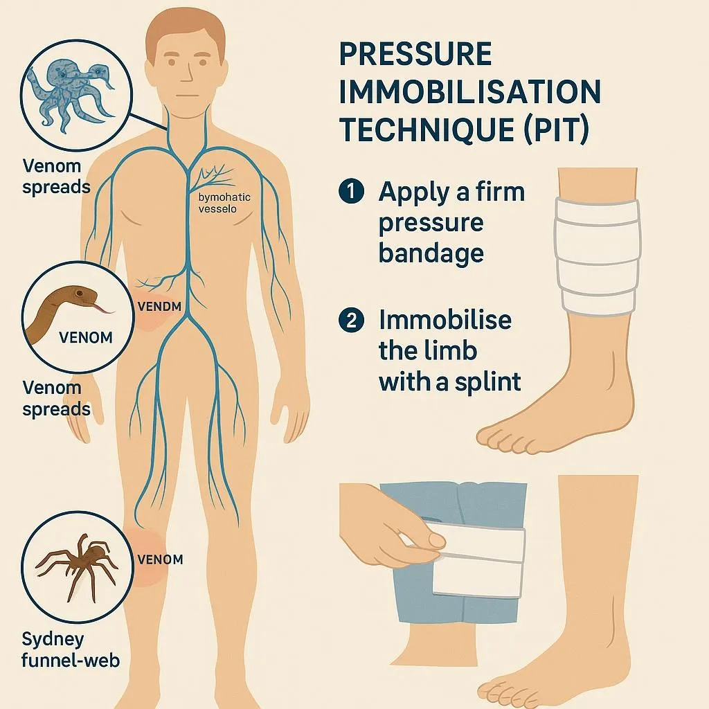 Diagram of lymphatic system showing how venom spreads through the body