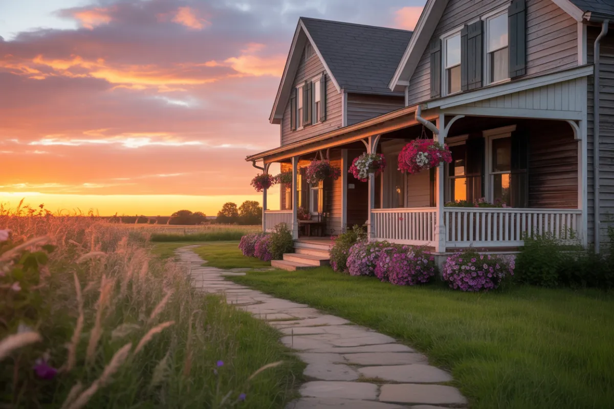 home with brick walkway