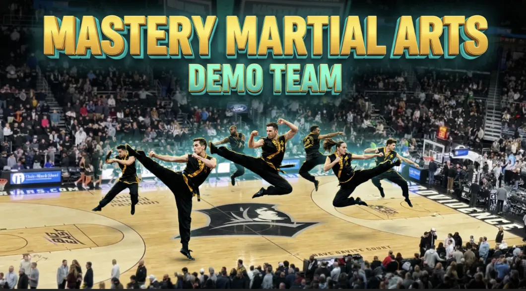 Mastery Martial Arts Demo Team performing at Providence College halftime show at Amica Mutual Pavilion in Providence RI