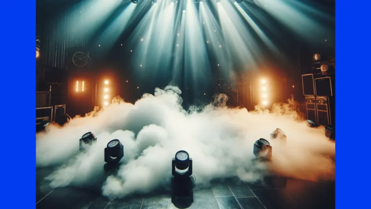image of fog billowing around lights on a stage