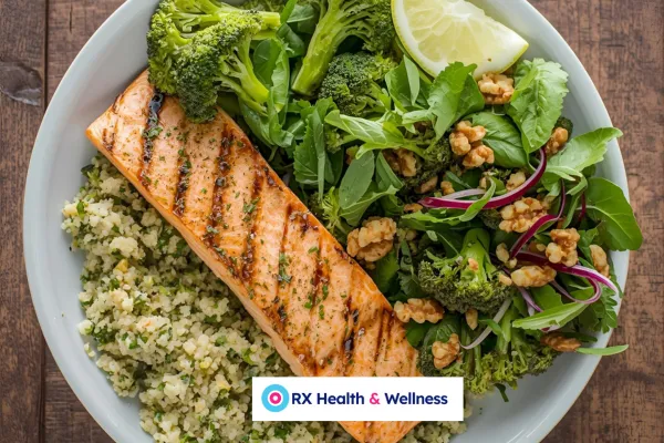 Grilled salmon with veggies