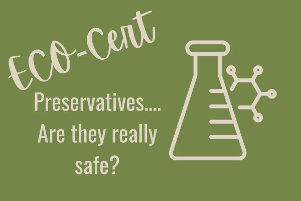 Beaker with molecule and olive green background, Eco, CERT safety