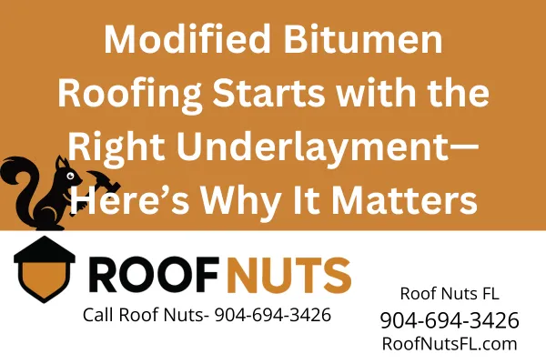 Roof Nuts FL installs high-performance underlayment for modified bitumen roofs across Florida. Improve moisture control, adhesion, and long-term flat roof durability.
