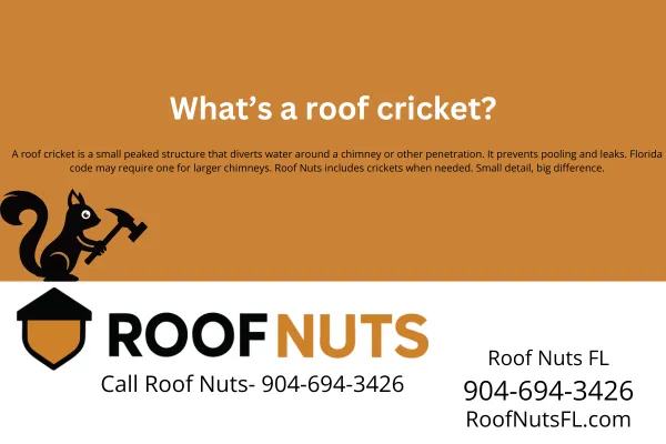 Learn what a roof cricket is, why it prevents leaks, and when it’s required by Florida code. Roof Nuts includes crickets where needed to protect your roof and chimney.