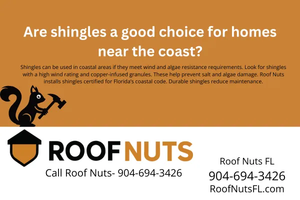 Shingle roofing can work near Florida’s coast—if you choose the right type. Learn what to look for in coastal shingles and how Roof Nuts meets Florida coastal code.
