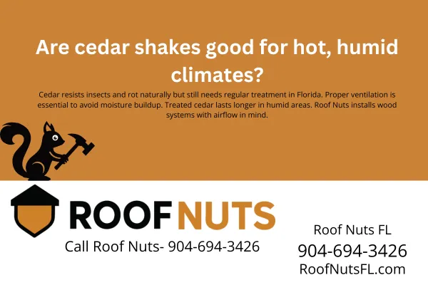 Cedar shakes naturally resist insects and rot, but in Florida’s hot, humid climate they require proper ventilation and treatment to last. Learn how Roof Nuts installs cedar roofs for maximum performance.