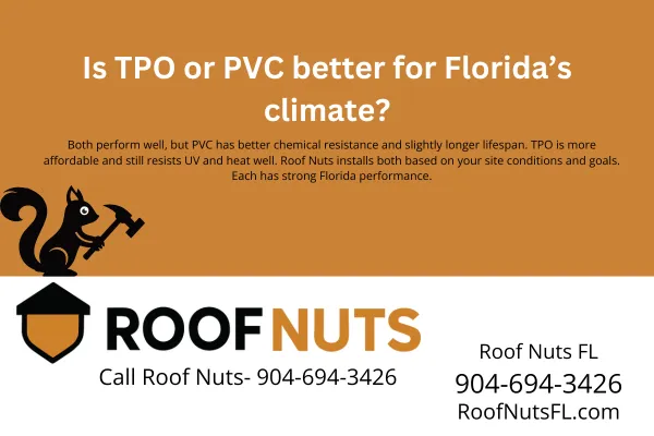 Choosing between TPO and PVC roofing in Florida? Learn the differences in durability, cost, chemical resistance, and heat performance. Roof Nuts installs both for maximum results.