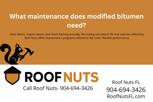 Learn how to maintain your modified bitumen roof in Florida. Annual debris removal, seam inspections, and flashing checks keep flat roofs watertight. Roof Nuts offers flat-roof maintenance plans to extend lifespan and boost energy efficiency.