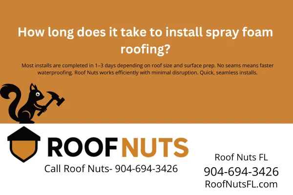 Most spray foam roofing installs in Florida are completed in 1–3 days. Learn what affects installation time, why it’s faster than other systems, and how Roof Nuts ensures quick, seamless results.