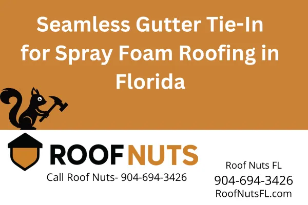 Seamless gutter tie-ins prevent leaks where foam roofs meet gutters. Roof Nuts FL installs watertight spray foam gutter connections across Florida. Call 904-694-3426.
