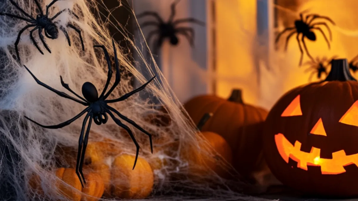 An image of spider web and pumpkin