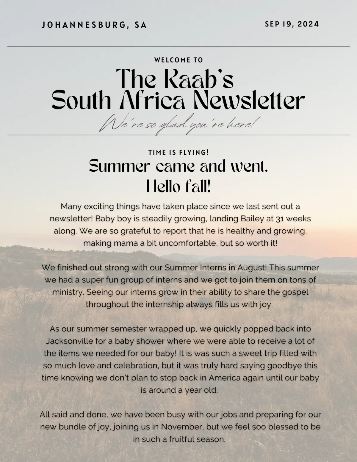 11 months in South Africa!