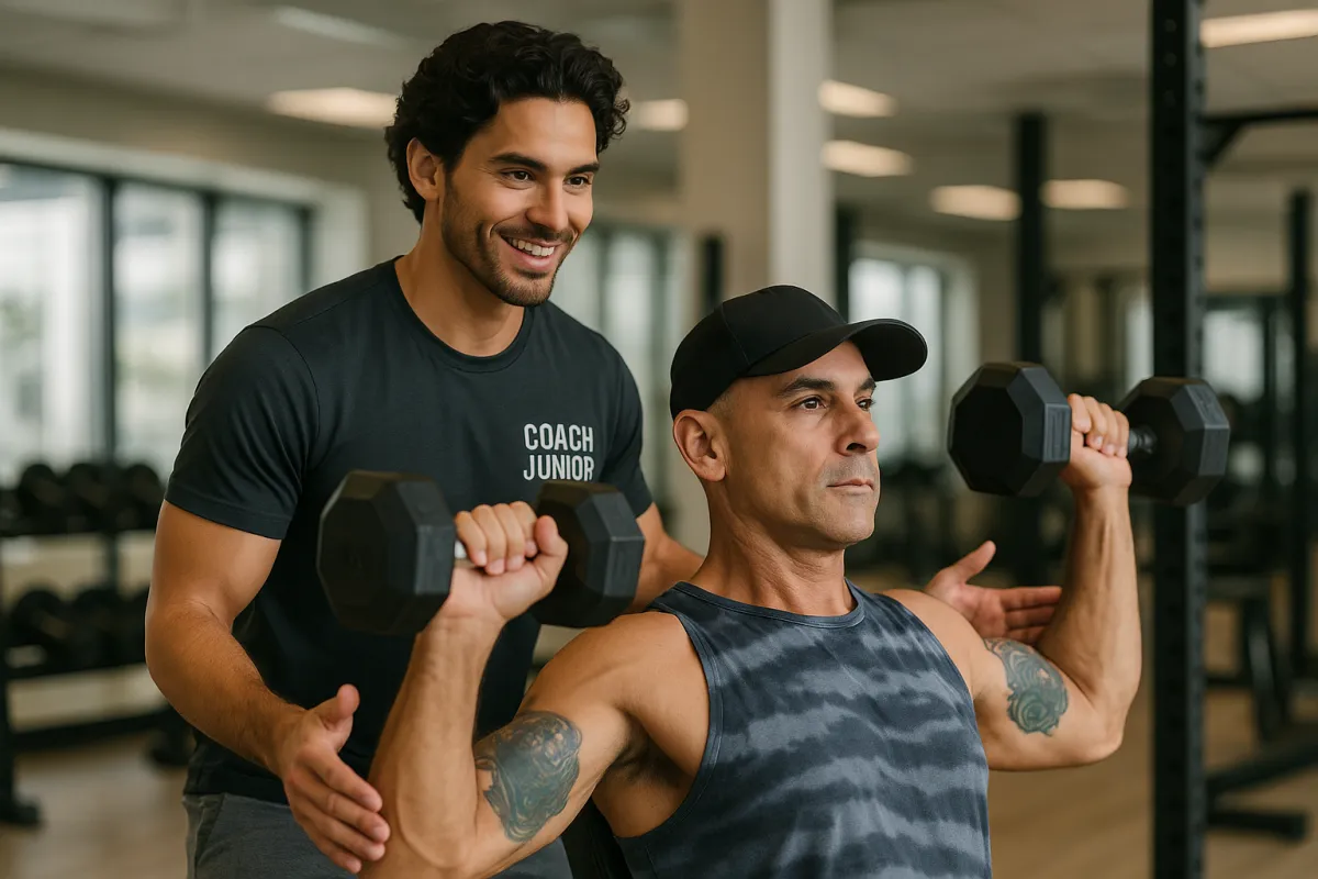 Weight loss coach in CA guiding a client through a safe and effective fitness training session