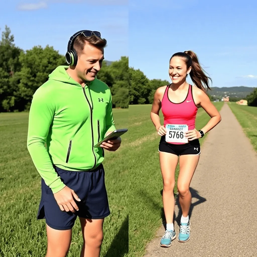 Runner training with a coach outdoors while comparing online and in-person running coach options for personalized guidance