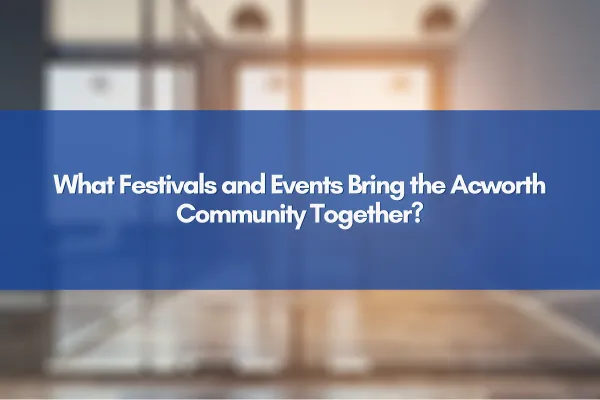  A lively street scene in Acworth during a community festival with families, music, and colorful decorations.