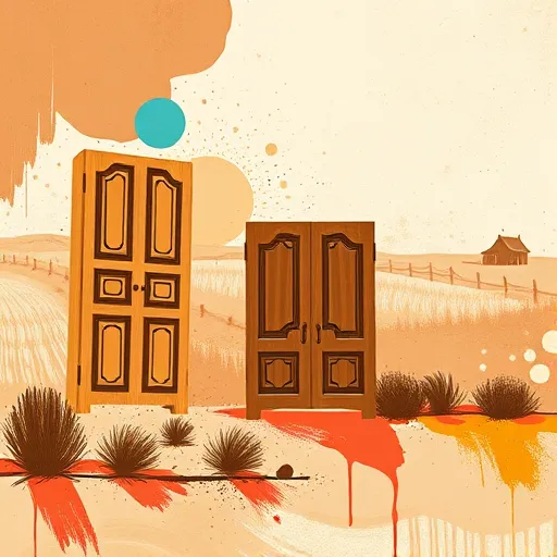 A vibrant abstract blog cover image illustrating the theme of "Best cabinet refinishing companies in Vega, Texas," in the expressive Tachisme style. The textured background features swirling, bold brushstrokes in warm terracotta, sandy beige, muted turquoise, and earthy browns, evoking Southwest plains and rustic craftsmanship. Foregrounded are stylized, partially visible cabinet silhouettes with playful, loose shapes and quirky details like exaggerated handles and whimsical grain patterns, symbolizing creativity and quality. Scattered paint splashes, tiny paintbrushes, shimmering gold flecks, and swirling motifs add lively energy and a touch of elegance. The abstract environment hints at a cozy workshop or kitchen scene, with faint outlines of a barn or Texas sunset guiding a warm, inviting, and whimsical atmosphere that balances professionalism with artistic flair, emphasizing craftsmanship and expertise in cabinet refinishing.