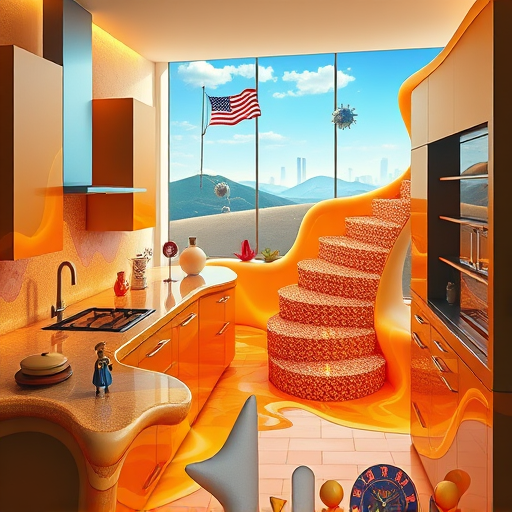 A colorful illustration depicting kitchen remodeling financing options in Ivy City, District of Columbia, styled with Native American-inspired art. The scene features a cozy, rustic kitchen with intricate geometric patterns and motifs reminiscent of Native textiles integrated into cabinets and wall decor. Central to the image is an ornate ledger book decorated with vibrant feathers and beadwork, symbolizing financial planning, placed on a sturdy wooden table. Above, a detailed, spiraling dreamcatcher represents hope and prosperity. A brightly painted piggy bank with traditional patterns serves as a whimsical focal point, accompanied by stylized coins and bills featuring tribal designs, indicating budgeting and financing. Flowing, abstract lines suggest the fluidity of financial choices and creative planning. In the background, a stylized cityscape of Ivy City, including warehouse silhouettes and smokestacks, is rendered in earthy reds, deep blues, and warm ochres, creating a warm, inviting atmosphere. Additional details include a small Native American-inspired map of DC with icons for affordable loans and investment options, blending cultural richness with modern home renovation themes. The composition seamlessly merges tradition and innovation, evoking a sense of hope, community, and creative financial solutions for kitchen remodels.
