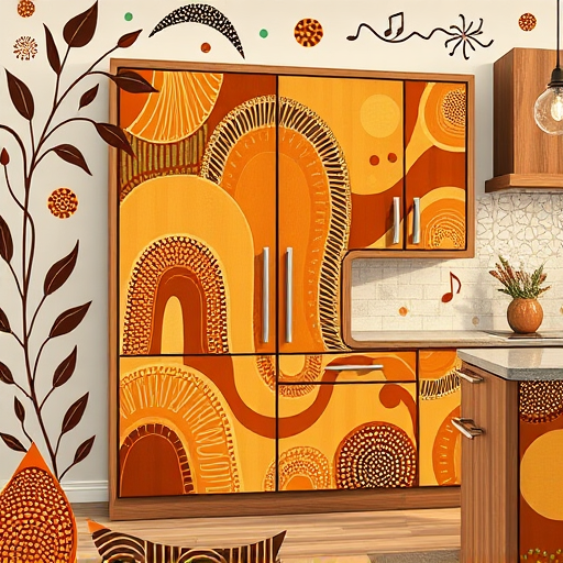 A hyperrealistic image of a luxurious custom kitchen featuring sleek, modern cabinetry with intricate patterns and high-gloss finishes that reflect warm lighting, creating an elegant ambiance. The spacious central island is topped with a marble surface veined in subtle gold and decorated with colorful, mismatched knobs and whimsical sculptures of kitchen utensils, such as a cheerful teapot and an overflowing fruit bowl with exaggerated, animated fruits. Surrounding the island are state-of-the-art appliances, including a fridge with artistic etched patterns and a vintage-style toaster alongside contemporary gadgets, adding a quirky yet sophisticated touch. The background showcases a sunlit window framing a lush garden with vibrant greenery and blooming flowers, emphasizing harmony with nature. Overhead, pendant lights with uniquely-shaped shades cast warm light, highlighting textures of wood, stone, and metal. The color palette combines warm neutrals, soft golds, and lively accents like turquoise and coral, creating a welcoming, refined, yet playful atmosphere. Subtle details such as a vintage clock on a corner shelf and a whimsical spice rack shaped like a tiny cityscape add personality and humor, making the space feel creative and expertly crafted—ideal for showcasing bespoke kitchen designs with a fun, artistic flair.