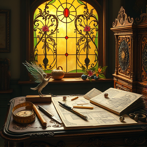 A vibrant Bauhaus-inspired digital illustration of a modern Petworth kitchen in Washington, D.C., featuring sleek, geometric cabinetry with bold contrast colors—deep navy, white, and yellow. The minimalist design emphasizes sharp lines and simplified forms, with a floating cube-shaped espresso machine and abstract patterned tiles. shiny, reflective countertops suggest high-tech upgrades, while open shelving displays vintage tea caddies and colorful ceramic pots for personality. Large stylized windows reveal Petworth’s iconic row houses and lush greenery, with semi-abstract cityscape silhouettes. Irregular prism-shaped pendant lights cast playful shadows, enhancing a bright, airy atmosphere. A small abstract mural of D.C. landmarks decorates a wall, and a geometric cat sculpture perches on the counter, gazing at a Bauhaus-style clock with exaggerated, interlocking shapes. The scene balances minimalism with quirky charm, using a muted primary color palette and monochrome accents to evoke contemporary elegance, sustainability, and artistic flair.