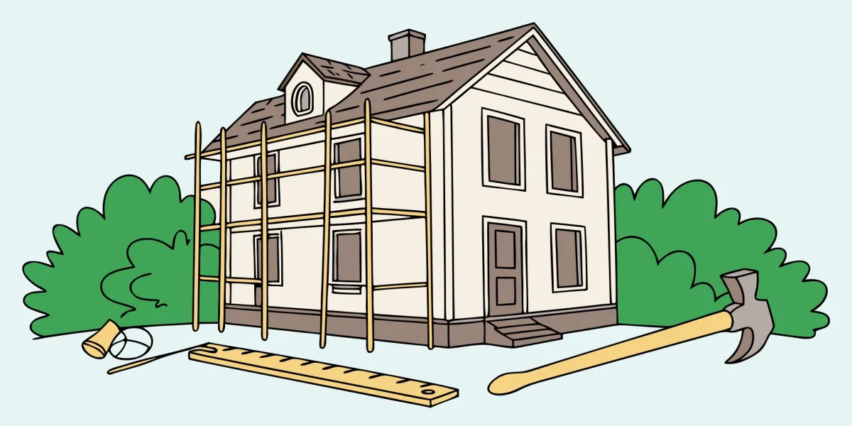 Replacement house siding being installed on a home with scaffolding.