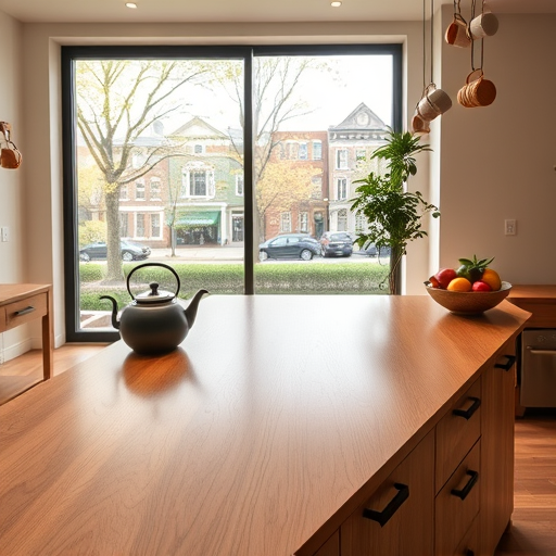 A stylish, detailed illustration of a full-service kitchen remodel in Logan Circle, Washington D.C., featuring elegant Art Deco design elements. The scene showcases a luxurious kitchen with shimmering brass accents, a geometric patterned backsplash, and streamlined cabinetry in bold navy, warm gold, and soft cream colors. Polished marble countertops pair with modern, sleek appliances that emphasize clean lines and symmetry. Vintage-style lighting fixtures with geometric patterns cast a warm, ambient glow, creating dramatic shadows. Open shelves display colorful artisan bowls and jars, adding playful touches. A stylized cityscape silhouette of Logan Circle’s historic architecture is subtly incorporated as wall art or window decor. The background includes a geometric motif blending Washington D.C.’s skyline and iconic monuments, evoking a sophisticated yet inviting atmosphere. Accents of emerald green and coral add lively contrast, highlighting the energetic and glamorous ambiance that combines modern functionality with vintage luxury.