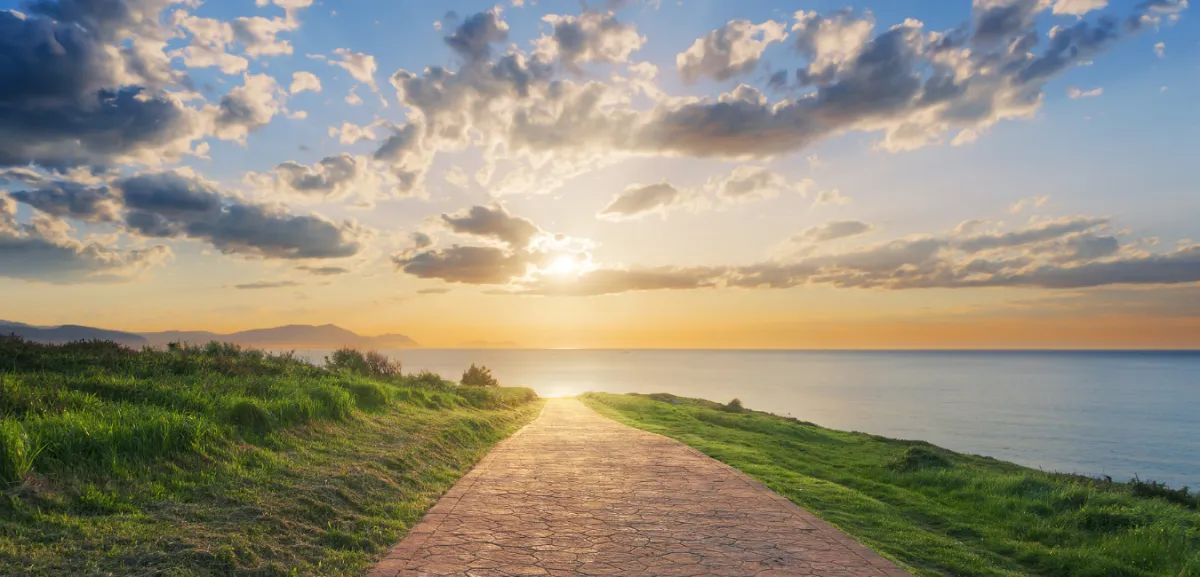 Walking path at sunset