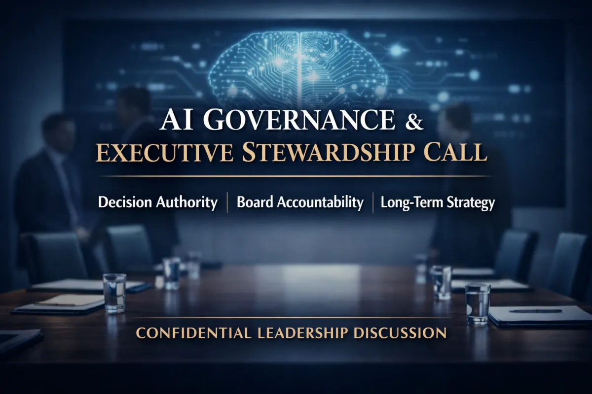Board-level AI governance illustration showing decision authority, executive accountability, and stewardship.