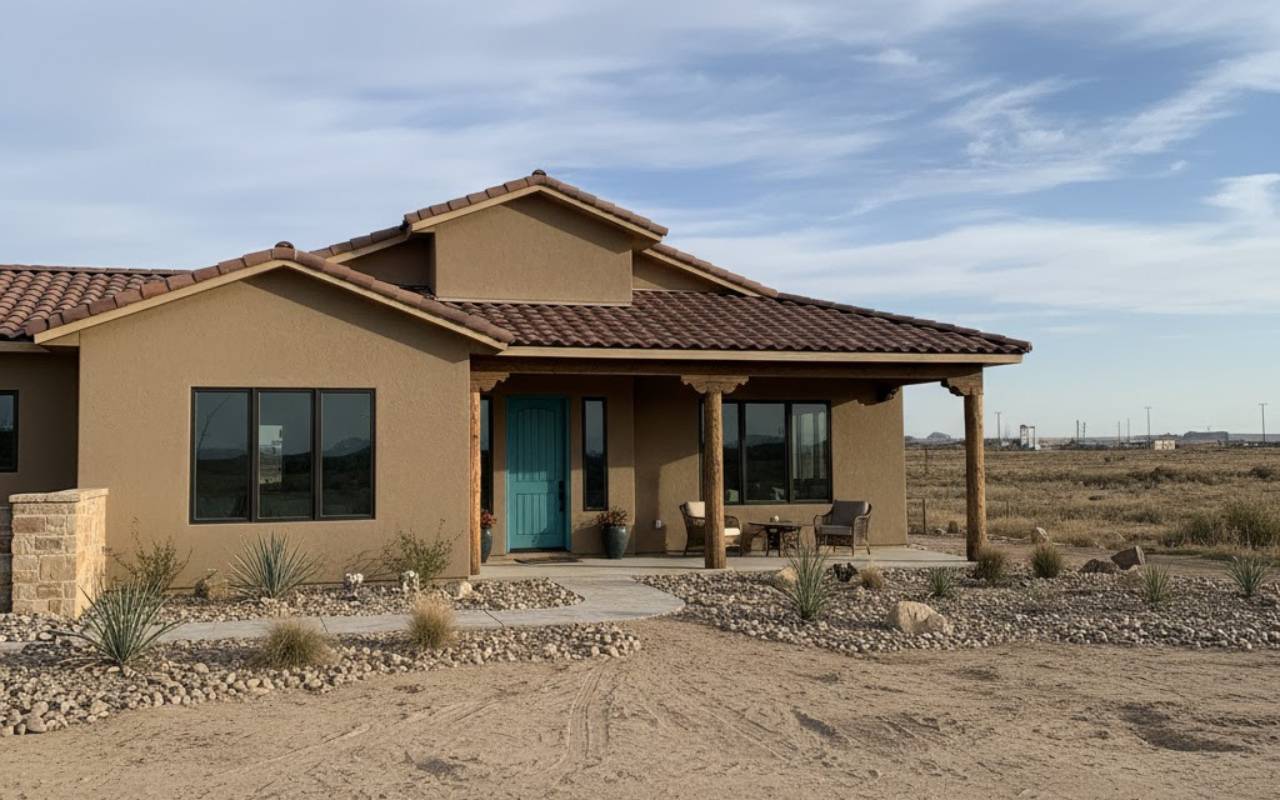 House showcasing custom home design trends New Mexico with vigas and Talavera tile.