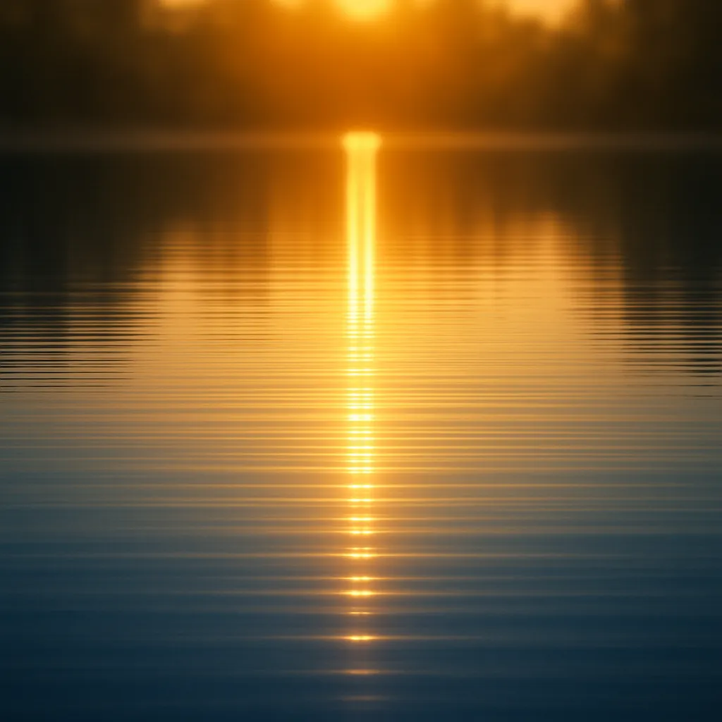 Golden sunlight reflecting across calm rippling water at sunrise, symbolizing awakening, remembrance, and new creation within The Shifting Ground Chronicles