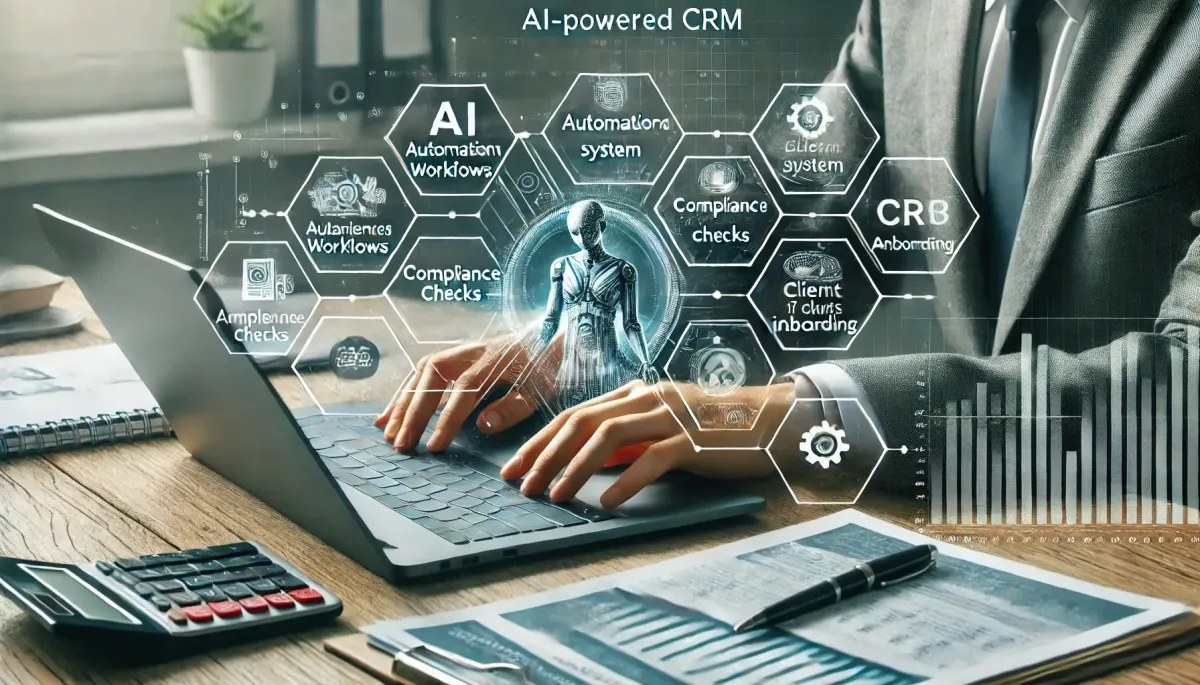 Accountants struggling to keep up with compliance and admin work. The image shows a professional person working at a laptop and benefitting from the use of automation.
